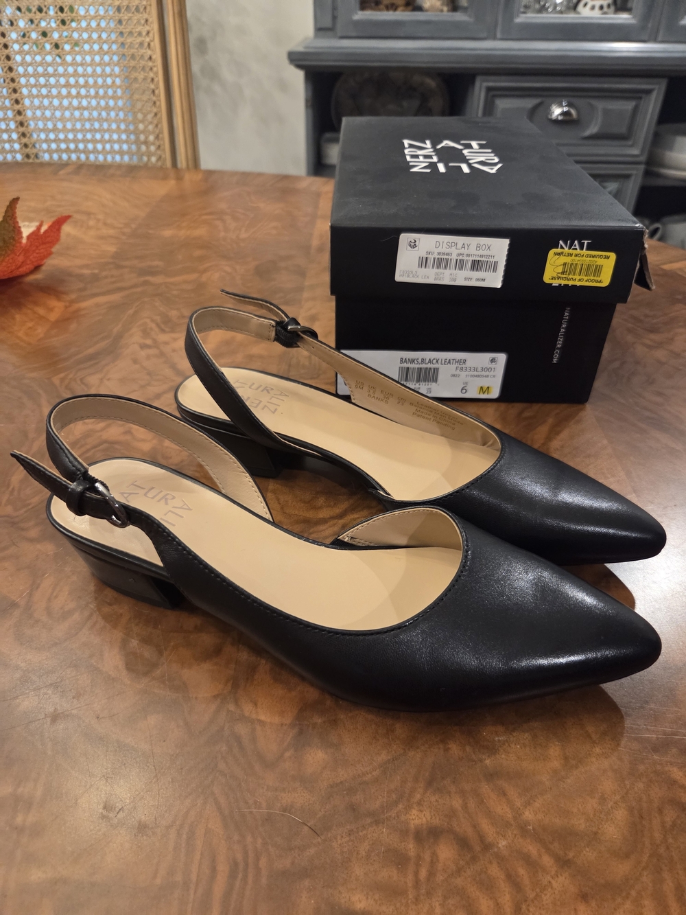 Naturalizer Black Pointed Toe Slingback Mules